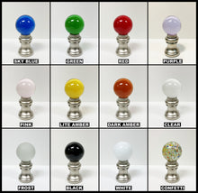 Load image into Gallery viewer, GLASS ORB-Lamp Finials in 12 Colors-Satin Nickel Base, Dual Thread (1-Pc.)