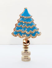 Load image into Gallery viewer, Holiday/Christmas Lamp Finial-CHRISTMAS TREE w/Rhinestones-Gold Finish-Available in Red, Green or Blue (1-Pc.)