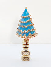 Load image into Gallery viewer, Holiday/Christmas Lamp Finial-CHRISTMAS TREE w/Rhinestones-Gold Finish-Available in Red, Green or Blue (1-Pc.)