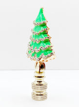 Load image into Gallery viewer, Holiday/Christmas Lamp Finial-CHRISTMAS TREE w/Rhinestones-Gold Finish-Available in Red, Green or Blue (1-Pc.)