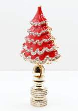 Load image into Gallery viewer, Holiday/Christmas Lamp Finial-CHRISTMAS TREE w/Rhinestones-Gold Finish-Available in Red, Green or Blue (1-Pc.)