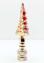 Load image into Gallery viewer, Holiday/Christmas Lamp Finial-CHRISTMAS TREE w/Rhinestones-Gold Finish-Available in Red, Green or Blue (1-Pc.)