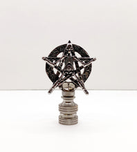 Load image into Gallery viewer, Holiday-Halloween Lamp Finial-SKELETON&PENTAGRAM-Antique Silver Finish w/SN Base