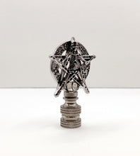 Load image into Gallery viewer, Holiday-Halloween Lamp Finial-SKELETON&PENTAGRAM-Antique Silver Finish w/SN Base