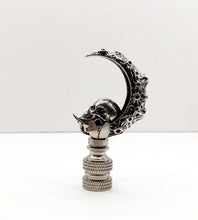 Load image into Gallery viewer, Holiday-Halloween Lamp Finial-SKULL&MOON-Antique Silver Finish w/SN Base