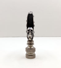 Load image into Gallery viewer, Holiday-Halloween Lamp Finial-SKULL&MOON-Antique Silver Finish w/SN Base