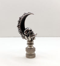 Load image into Gallery viewer, Holiday-Halloween Lamp Finial-SKULL&MOON-Antique Silver Finish w/SN Base