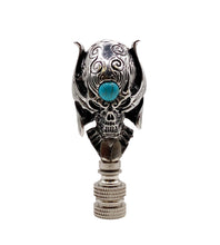 Load image into Gallery viewer, Holiday-Halloween Lamp Finial-SKULL&TURQUOISE BEAD-Antique Silver Finish w/SN Base