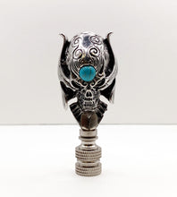 Load image into Gallery viewer, Holiday-Halloween Lamp Finial-SKULL&TURQUOISE BEAD-Antique Silver Finish w/SN Base