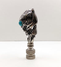 Load image into Gallery viewer, Holiday-Halloween Lamp Finial-SKULL&TURQUOISE BEAD-Antique Silver Finish w/SN Base