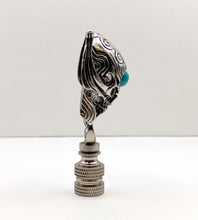 Load image into Gallery viewer, Holiday-Halloween Lamp Finial-SKULL&TURQUOISE BEAD-Antique Silver Finish w/SN Base