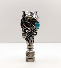 Load image into Gallery viewer, Holiday-Halloween Lamp Finial-SKULL&TURQUOISE BEAD-Antique Silver Finish w/SN Base