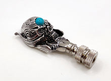 Load image into Gallery viewer, Holiday-Halloween Lamp Finial-SKULL&TURQUOISE BEAD-Antique Silver Finish w/SN Base