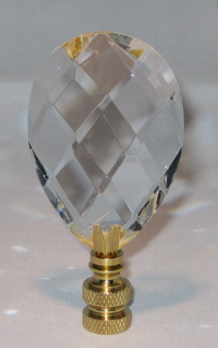 GLASS FACETED ALMONDLamp FinialClear, Polished Brass Finish Lamp Finial Designs