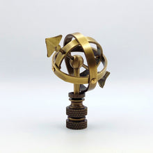 Load image into Gallery viewer, ARMILLARY SUNDIAL Lamp Finial, Aged Brass Finish, Highly detailed metal casting