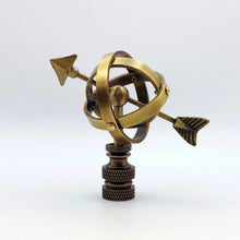 Load image into Gallery viewer, ARMILLARY SUNDIAL Lamp Finial, Aged Brass Finish, Highly detailed metal casting