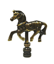 Load image into Gallery viewer, CAROUSEL HORSE Lamp Finial, Aged Brass Finish, Highly detailed metal casting