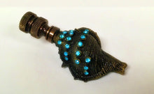 Load image into Gallery viewer, CAST SEA SHELL Lamp Finial with Aqua Rhinestones Aged Brass Finish, Highly detailed metal casting