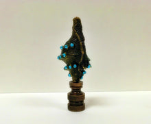 Load image into Gallery viewer, CAST SEA SHELL Lamp Finial with Aqua Rhinestones Aged Brass Finish, Highly detailed metal casting