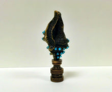 Load image into Gallery viewer, CAST SEA SHELL Lamp Finial with Aqua Rhinestones Aged Brass Finish, Highly detailed metal casting