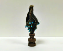 Load image into Gallery viewer, CAST SEA SHELL Lamp Finial with Aqua Rhinestones Aged Brass Finish, Highly detailed metal casting