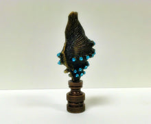 Load image into Gallery viewer, CAST SEA SHELL Lamp Finial with Aqua Rhinestones Aged Brass Finish, Highly detailed metal casting