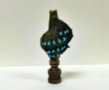 Load image into Gallery viewer, CAST SEA SHELL Lamp Finial with Aqua Rhinestones Aged Brass Finish, Highly detailed metal casting