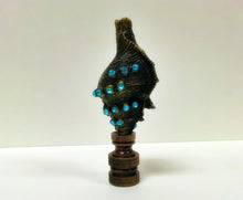 Load image into Gallery viewer, CAST SEA SHELL Lamp Finial with Aqua Rhinestones Aged Brass Finish, Highly detailed metal casting