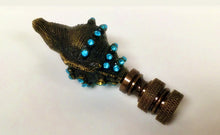 Load image into Gallery viewer, CAST SEA SHELL Lamp Finial with Aqua Rhinestones Aged Brass Finish, Highly detailed metal casting