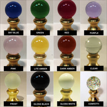 Load image into Gallery viewer, GLASS ORB-Lamp Finials in 12 Colors-Solid Brass Base, Dual Thread (1-Pc.)