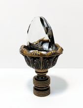 Load image into Gallery viewer, ACANTHUS ACORN w-Crystal Top Lamp Finial, Aged Brass Finish, Highly detailed metal casting
