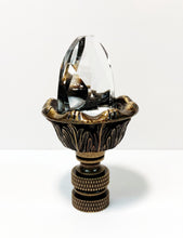 Load image into Gallery viewer, ACANTHUS ACORN w-Crystal Top Lamp Finial, Aged Brass Finish, Highly detailed metal casting