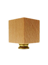 Load image into Gallery viewer, WOOD CUBE Solid Beech Lamp Finial W/Dual Thread Base in 4 Plated Finishes