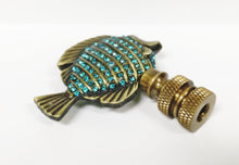 Load image into Gallery viewer, TROPICAL FISH W/Aqua rhinestones Lamp Finial-Aged Brass Finish, Highly detailed metal casting