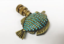 Load image into Gallery viewer, TROPICAL FISH W/Aqua rhinestones Lamp Finial-Aged Brass Finish, Highly detailed metal casting