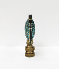 Load image into Gallery viewer, TROPICAL FISH W/Aqua rhinestones Lamp Finial-Aged Brass Finish, Highly detailed metal casting