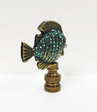 Load image into Gallery viewer, TROPICAL FISH W/Aqua rhinestones Lamp Finial-Aged Brass Finish, Highly detailed metal casting