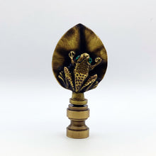 Load image into Gallery viewer, FROG ON LILY PAD Lamp Finial, Aged Brass Finish, Highly detailed metal casting