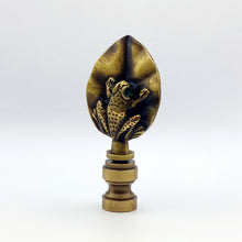 Load image into Gallery viewer, FROG ON LILY PAD Lamp Finial, Aged Brass Finish, Highly detailed metal casting