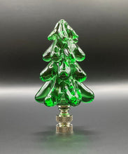 Load image into Gallery viewer, Holiday-Christmas Lamp Finial, GREEN GLASS TREE-Polished Nickel Base