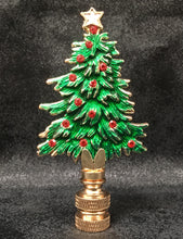 Load image into Gallery viewer, Holiday-Christmas Lamp Finial-CHRISTMAS TREE-Polished Brass/Green Enamel Finish, Detailed metal casting