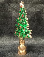 Load image into Gallery viewer, Holiday-Christmas Lamp Finial-CHRISTMAS TREE-Polished Brass/Green Enamel Finish, Detailed metal casting
