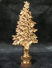 Load image into Gallery viewer, Holiday-Christmas Lamp Finial-CHRISTMAS TREE-Polished Brass/Green Enamel Finish, Detailed metal casting