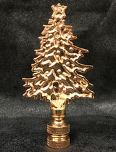 Load image into Gallery viewer, Holiday-Christmas Lamp Finial-CHRISTMAS TREE-Polished Brass/Green Enamel Finish, Detailed metal casting