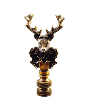 Load image into Gallery viewer, Holiday-Christmas Lamp Finial, DEER HEAD-Aged Brass Finish, Detailed metal casting