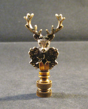 Load image into Gallery viewer, Holiday-Christmas Lamp Finial, DEER HEAD-Aged Brass Finish, Detailed metal casting