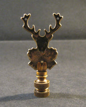 Load image into Gallery viewer, Holiday-Christmas Lamp Finial, DEER HEAD-Aged Brass Finish, Detailed metal casting