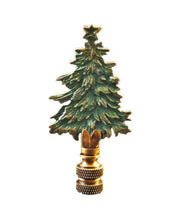 Load image into Gallery viewer, Holiday-Christmas Lamp Finial, CHRISTMAS TREE-Antique Brass/Green Finish, Detailed metal casting