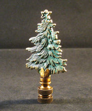 Load image into Gallery viewer, Holiday-Christmas Lamp Finial, CHRISTMAS TREE-Antique Brass/Green Finish, Detailed metal casting