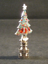 Load image into Gallery viewer, Holiday-Christmas Lamp Finial, RHINESTONE TREE-Antique Silver Finish, Detailed metal casting